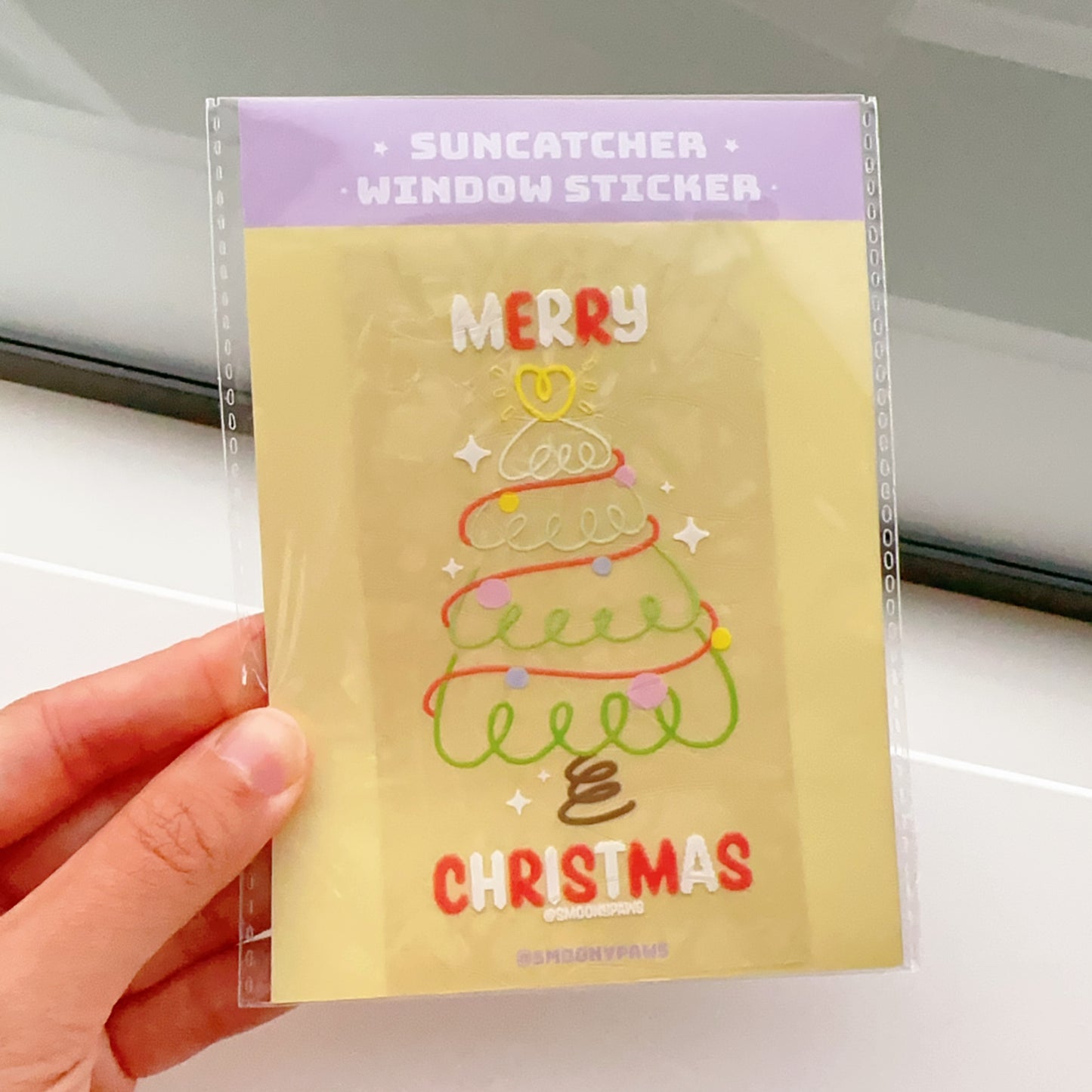Xmas Tree Cute Cat Sun Catcher