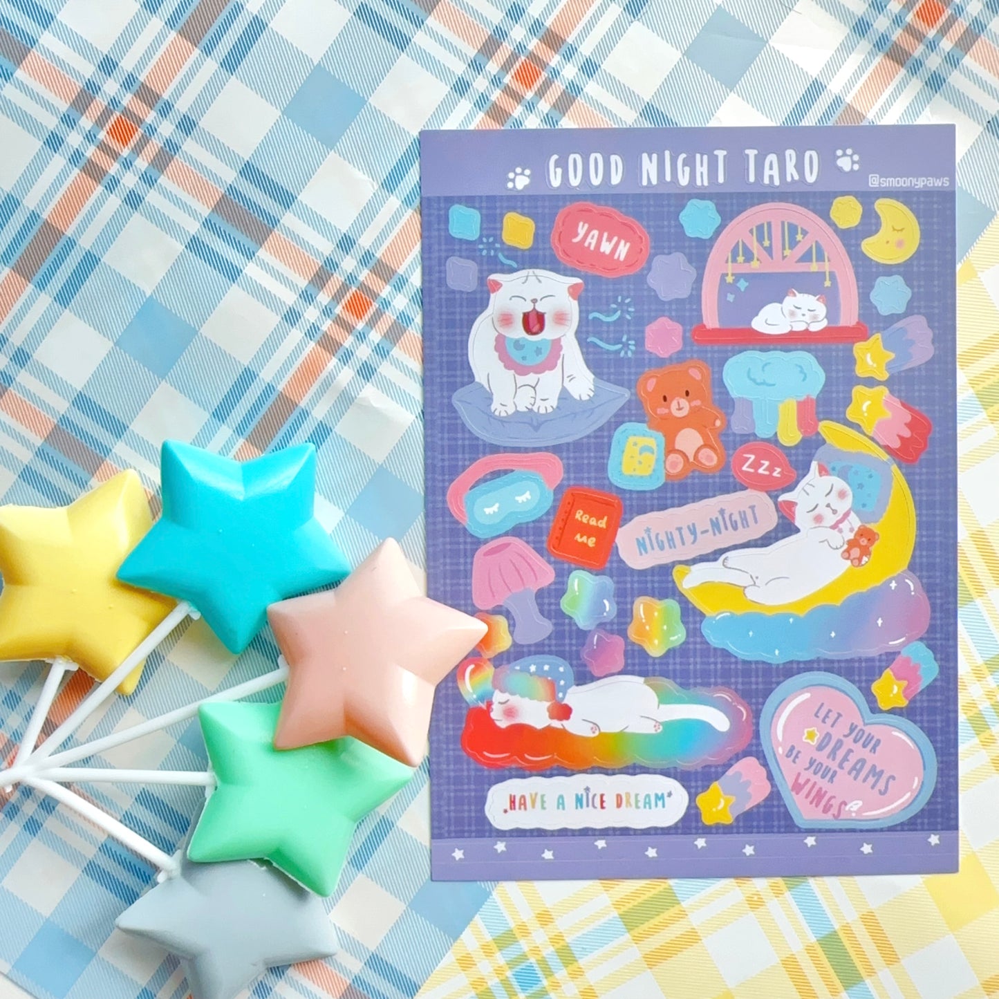 Good Night Taro | Cute Cat Sticker Sheet | Bullet Journal, Planner, Scrapbook, Water Bottle, Laptop Decal, Animal Stickers