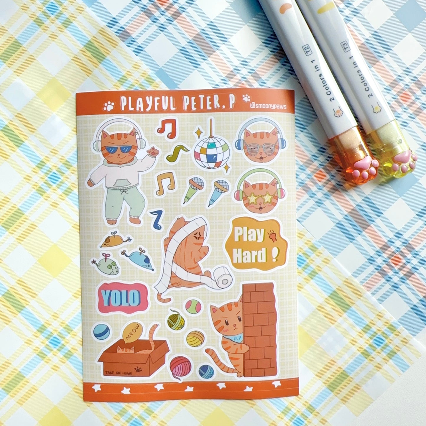 PLAYFUL PETER.P | Cute Cat Sticker Sheet | Bullet Journal, Planner, Scrapbook, Water Bottle, Laptop Decal, Animal Stickers