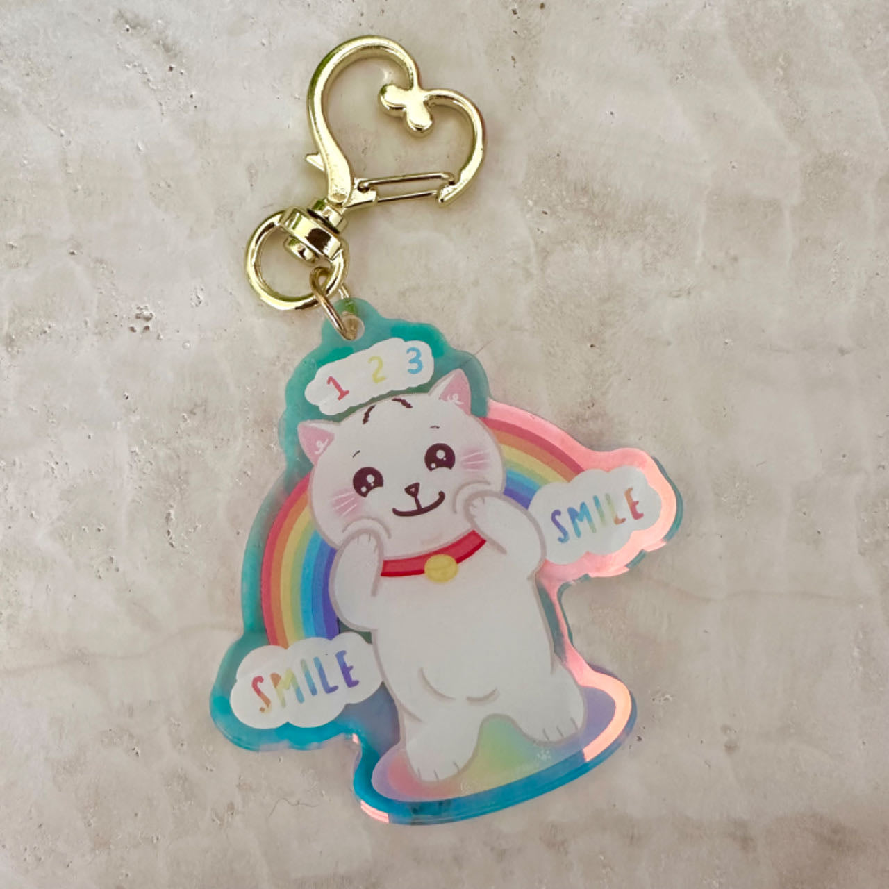 Just Smile | Rainbow acrylic Keychain | Hand Drawn Illustration| Cute cat Keychain, Cat Charm, Kawaii Cat Keyring