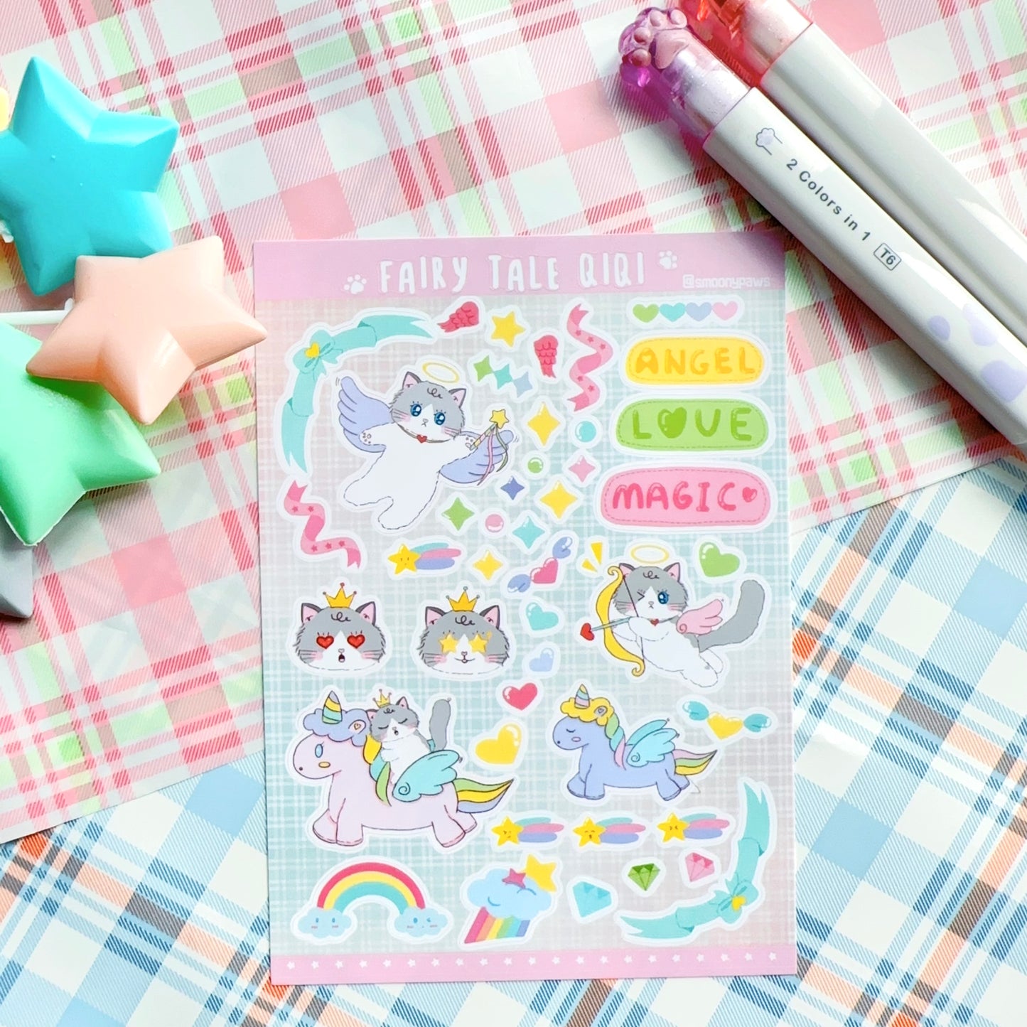 FAIRY TALE QIQI | Cute Cat Sticker Sheet | Bullet Journal, Planner, Scrapbook, Water Bottle, Laptop Decal, Animal Stickers