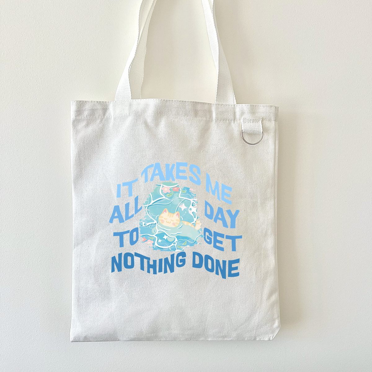 Chilling Day Tote Bag, Aesthetic Trendy Cat Canvas Tote Gift for Cat Lover, Cute Graphic Tote, Eco Friendly Bag