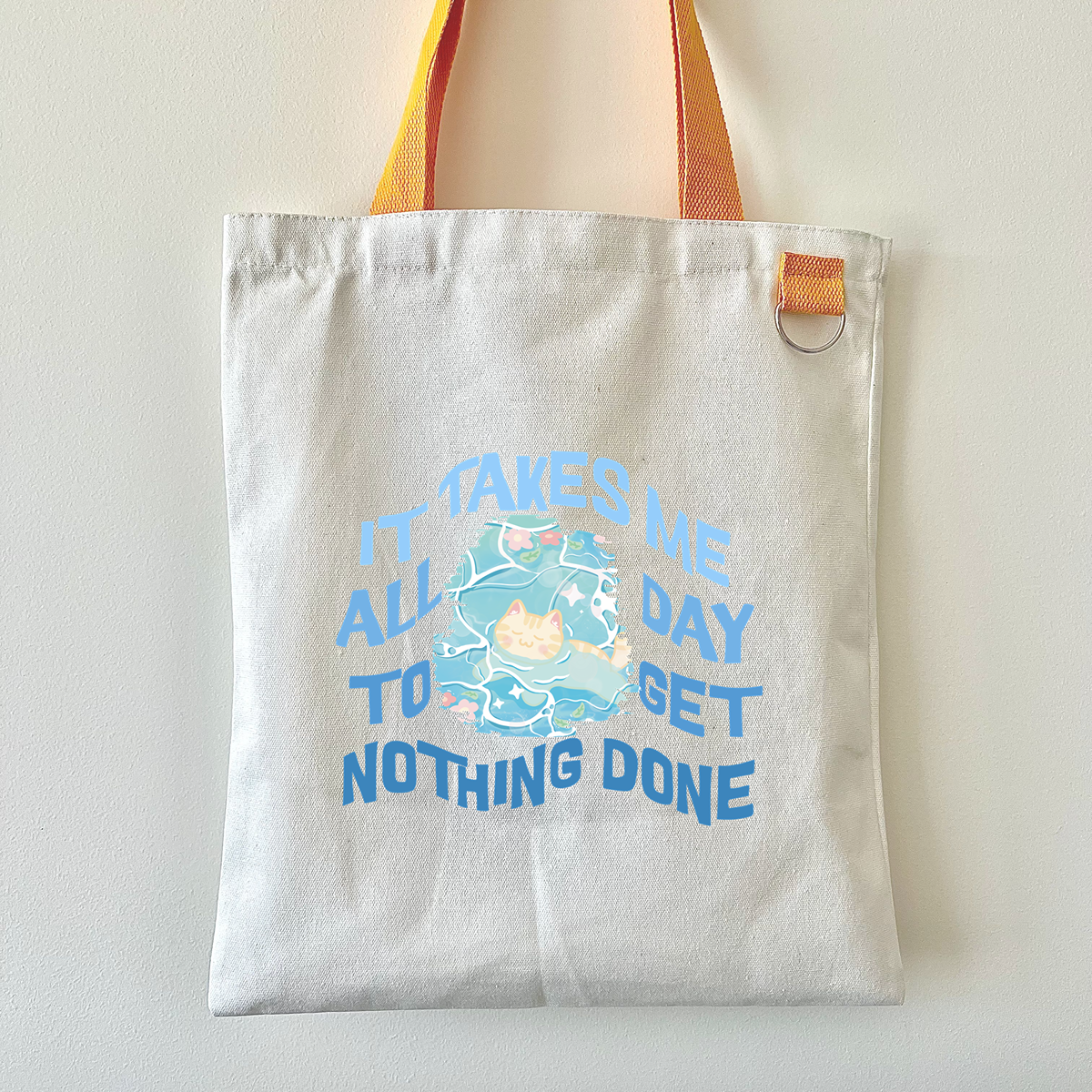 Chilling Day Tote Bag, Aesthetic Trendy Cat Canvas Tote Gift for Cat Lover, Cute Graphic Tote, Eco Friendly Bag