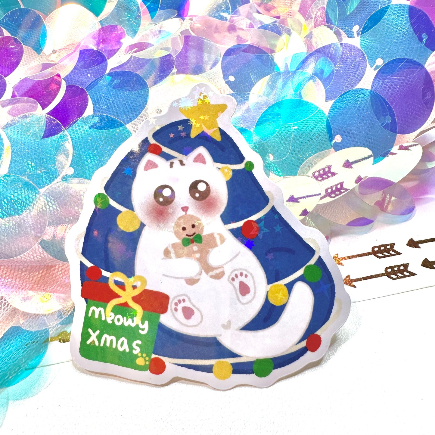 Cozy Meowy Xmas Cute Cat Sticker Flake
