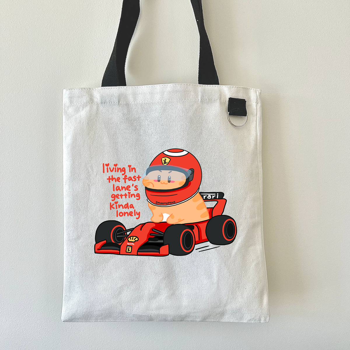 Ferrari F1 Tote Bag, Motorsport Racing Cat Canvas Tote, Formula 1 Gift, Gift for F1 Cat Lover, Eco Friendly Bag