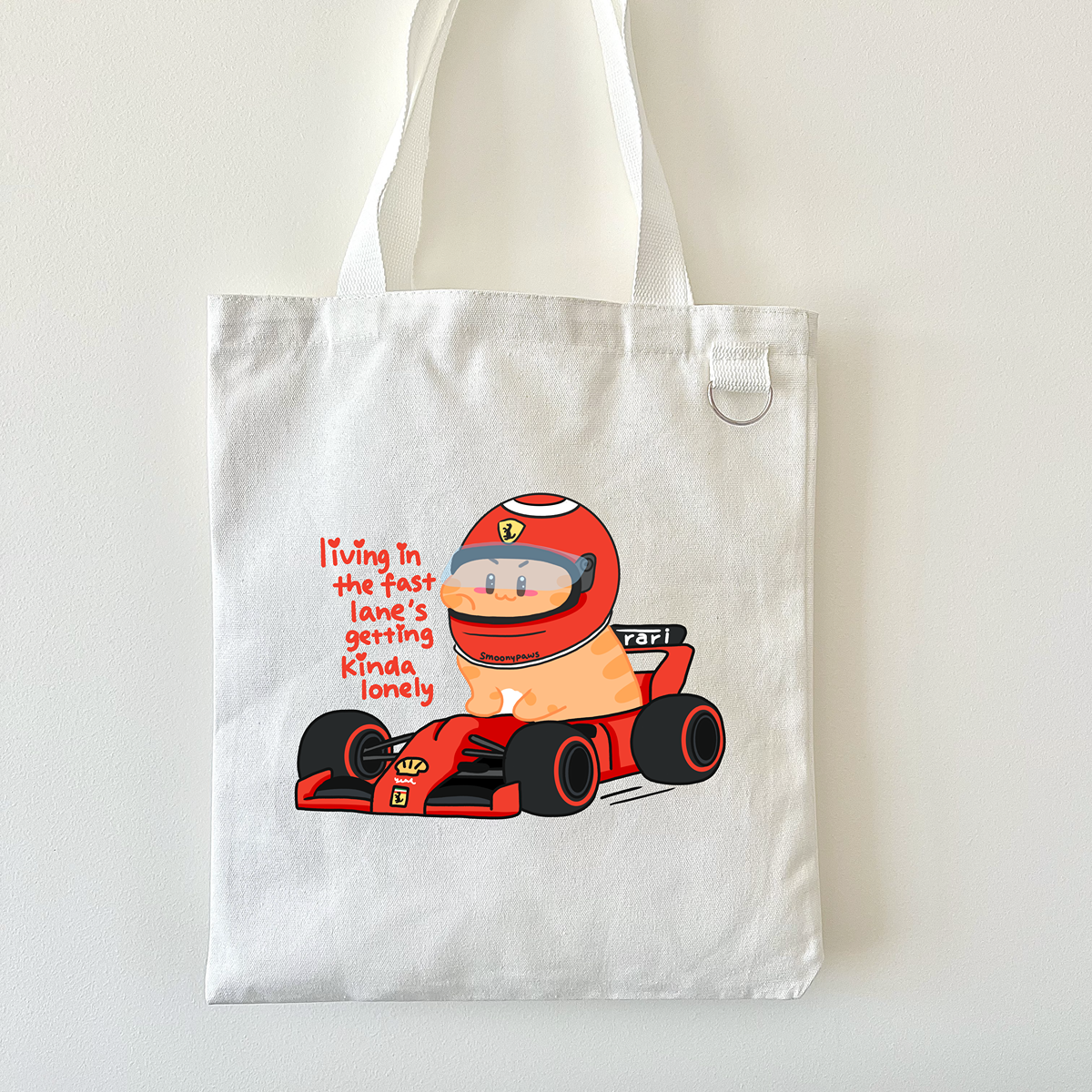 Ferrari F1 Tote Bag, Motorsport Racing Cat Canvas Tote, Formula 1 Gift, Gift for F1 Cat Lover, Eco Friendly Bag