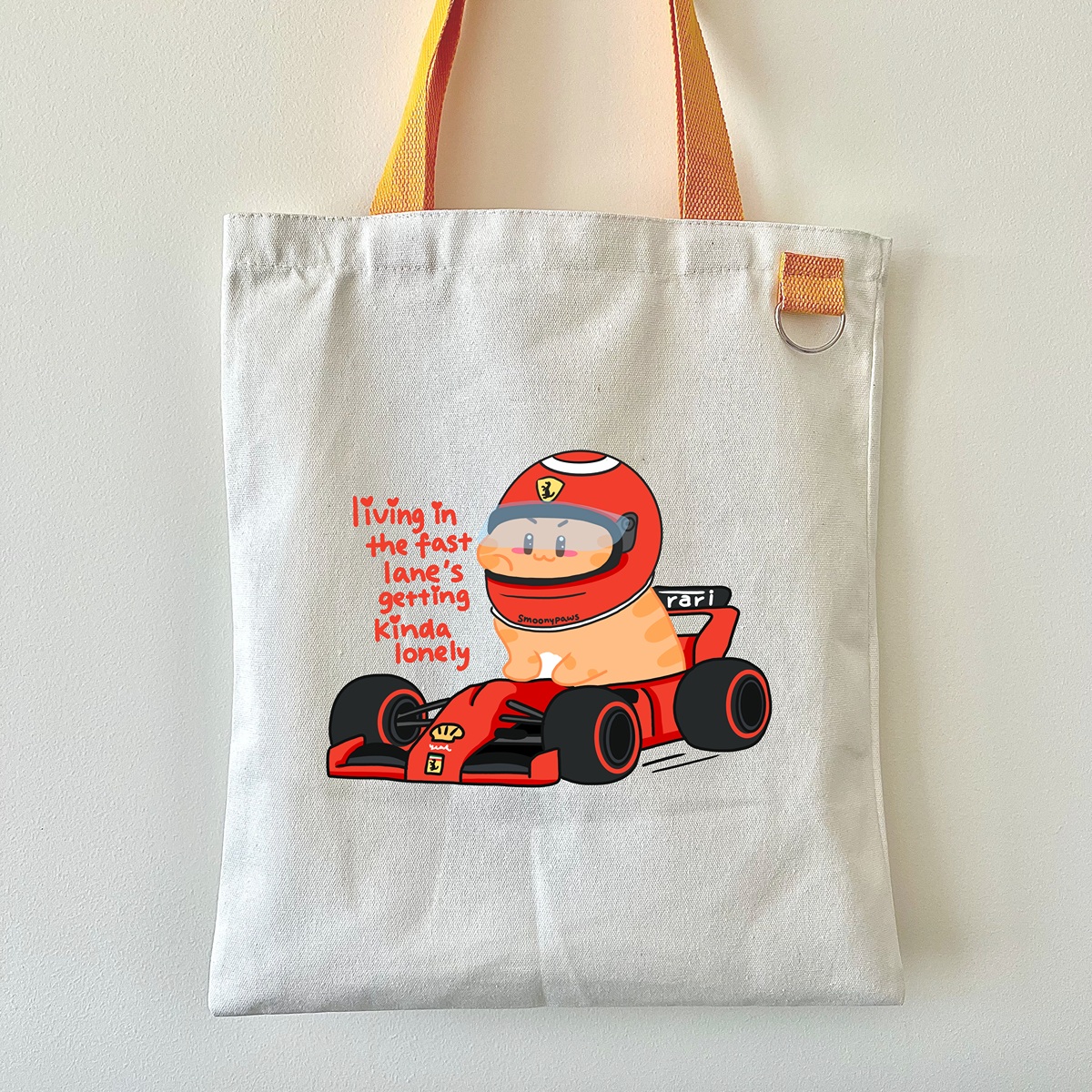 Ferrari F1 Tote Bag, Motorsport Racing Cat Canvas Tote, Formula 1 Gift, Gift for F1 Cat Lover, Eco Friendly Bag