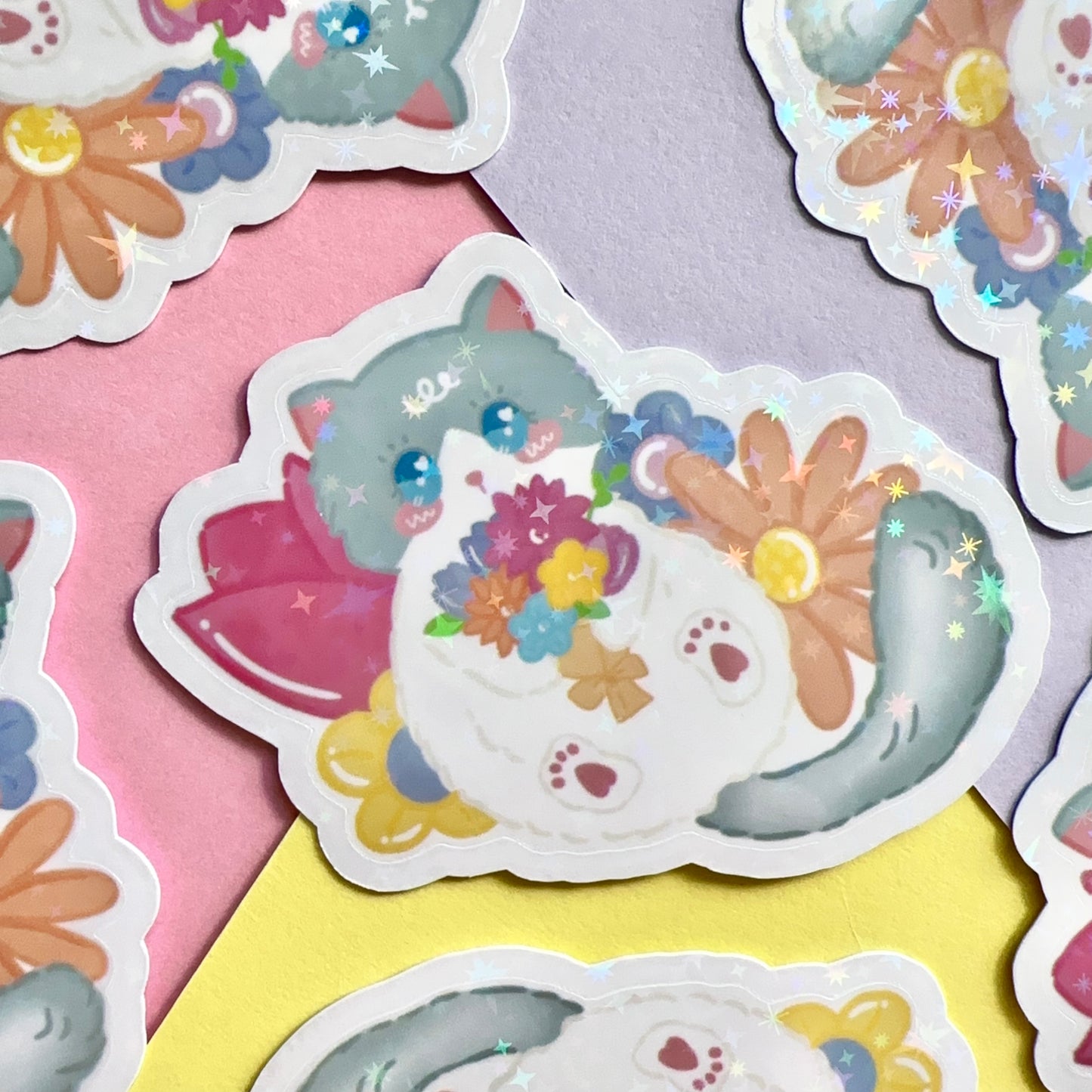 The Florist | Cute Cat Sticker Flake | Laptop, Water Bottle Decal, Bullet Journal, Scrapbook, Planners, Animal Sticker