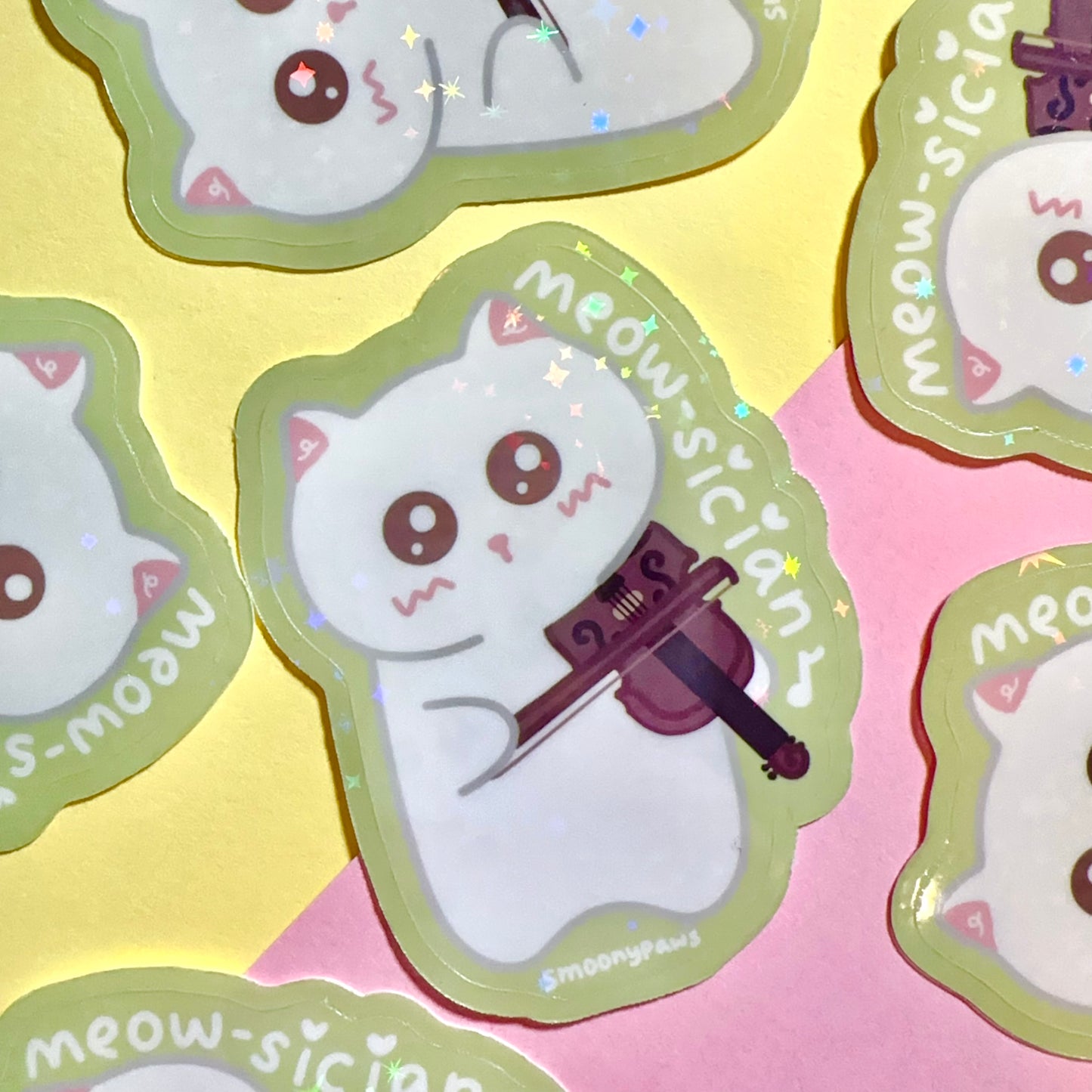 Meowsician Violin | Cute Cat Sticker Flake | Laptop, Water Bottle Decal, Bullet Journal, Scrapbook, Planners, Animal Sticker