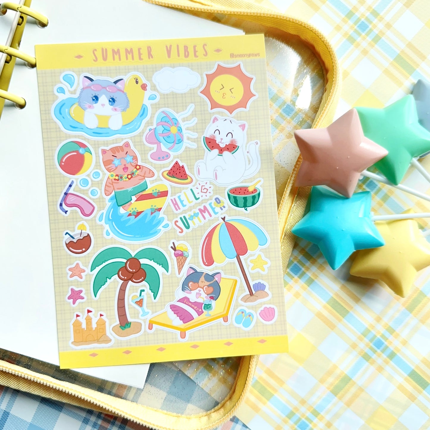 Summer Vibes | Cute Cat Sticker Sheet | Bullet Journal, Planner, Scrapbook, Water Bottle, Laptop Decal, Animal Stickers