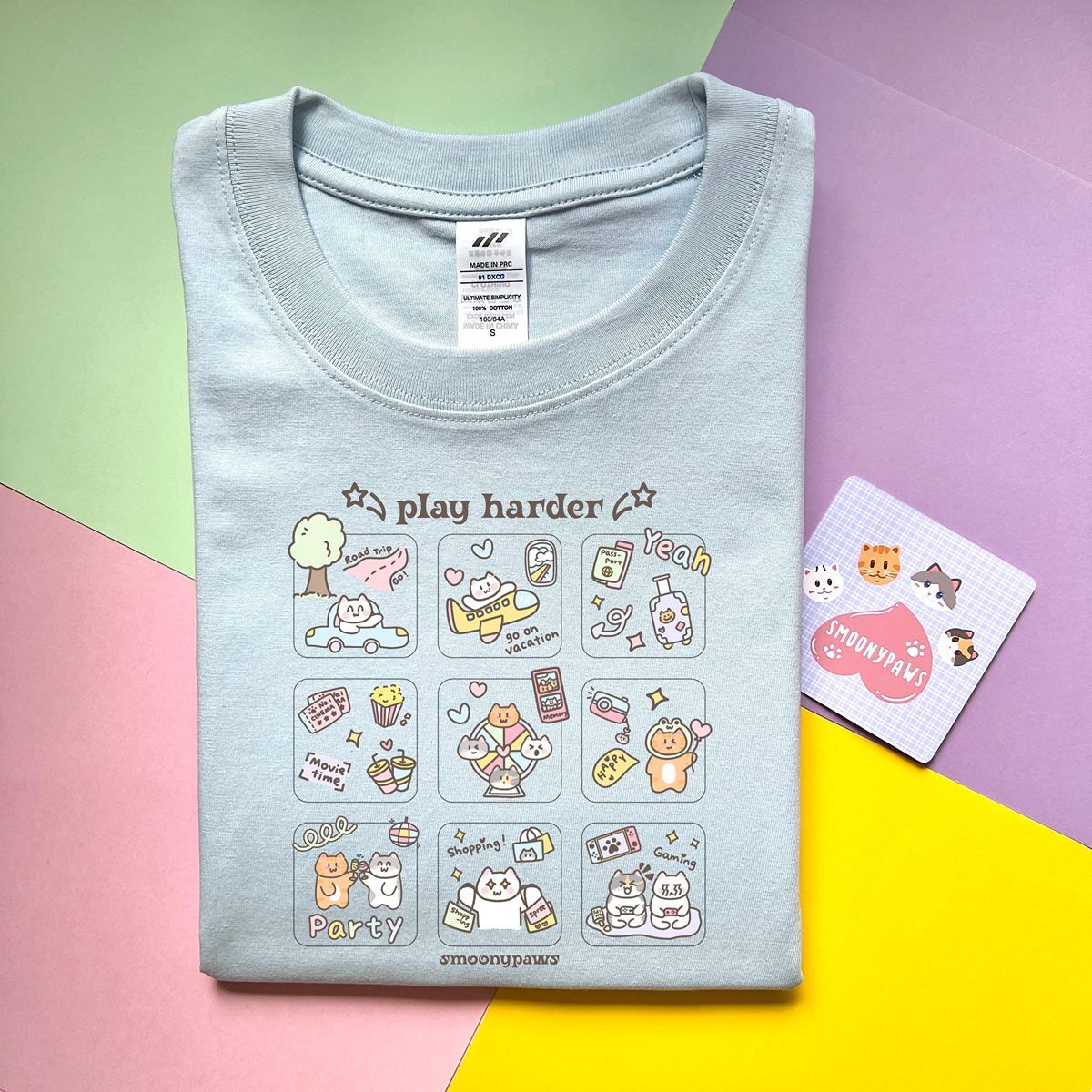 Play Hard Unisex Funny Cute Graphic Cat Meme T-shirt, Unhinged Cozy Style Shirt, Perfect Gift for Cat Lovers, Funny Cat Lover Shirt