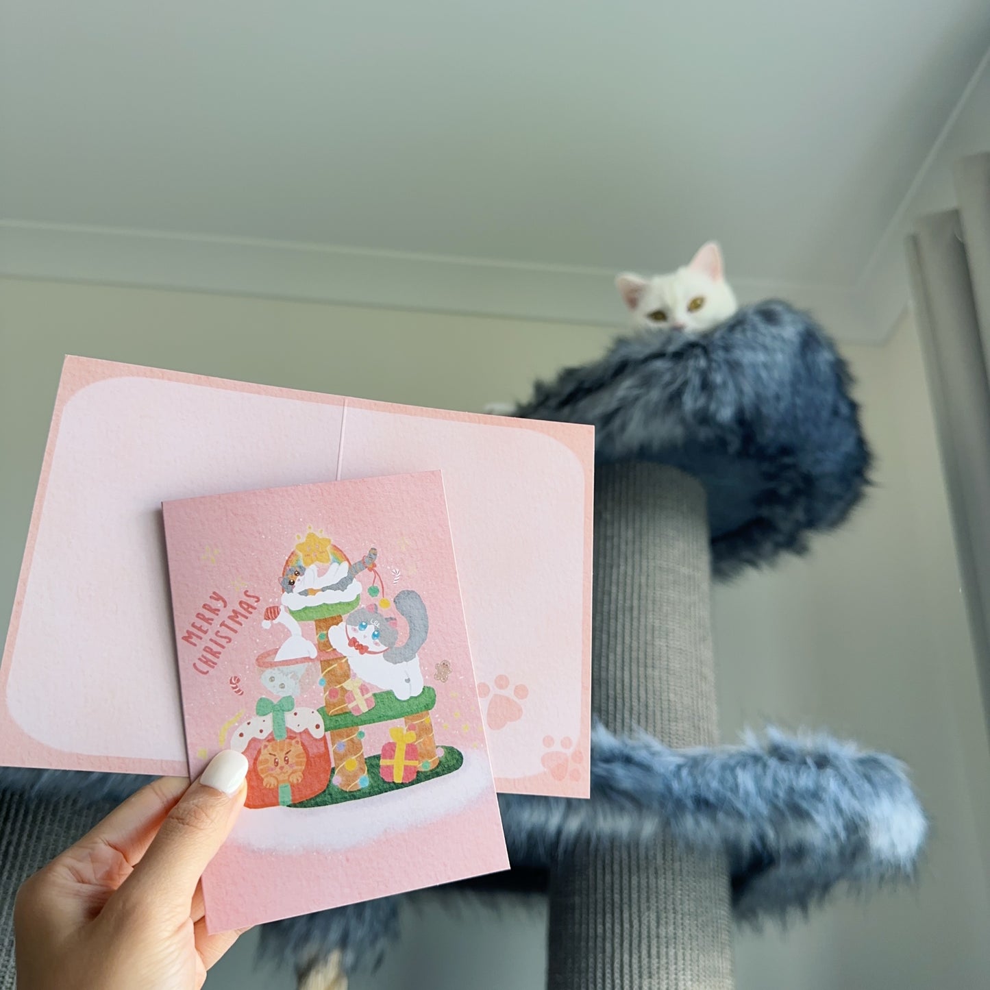 Cat Tree Xmas - Cat Envelope Shaped Greeting Card
