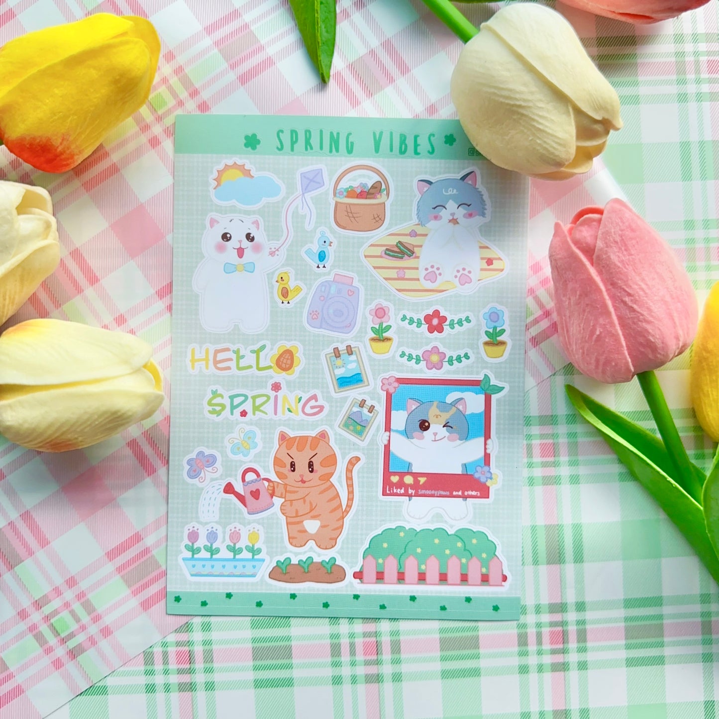 Spring Vibes | Cute Cat Sticker Sheet | Bullet Journal, Planner, Scrapbook, Water Bottle, Laptop Decal, Animal Stickers