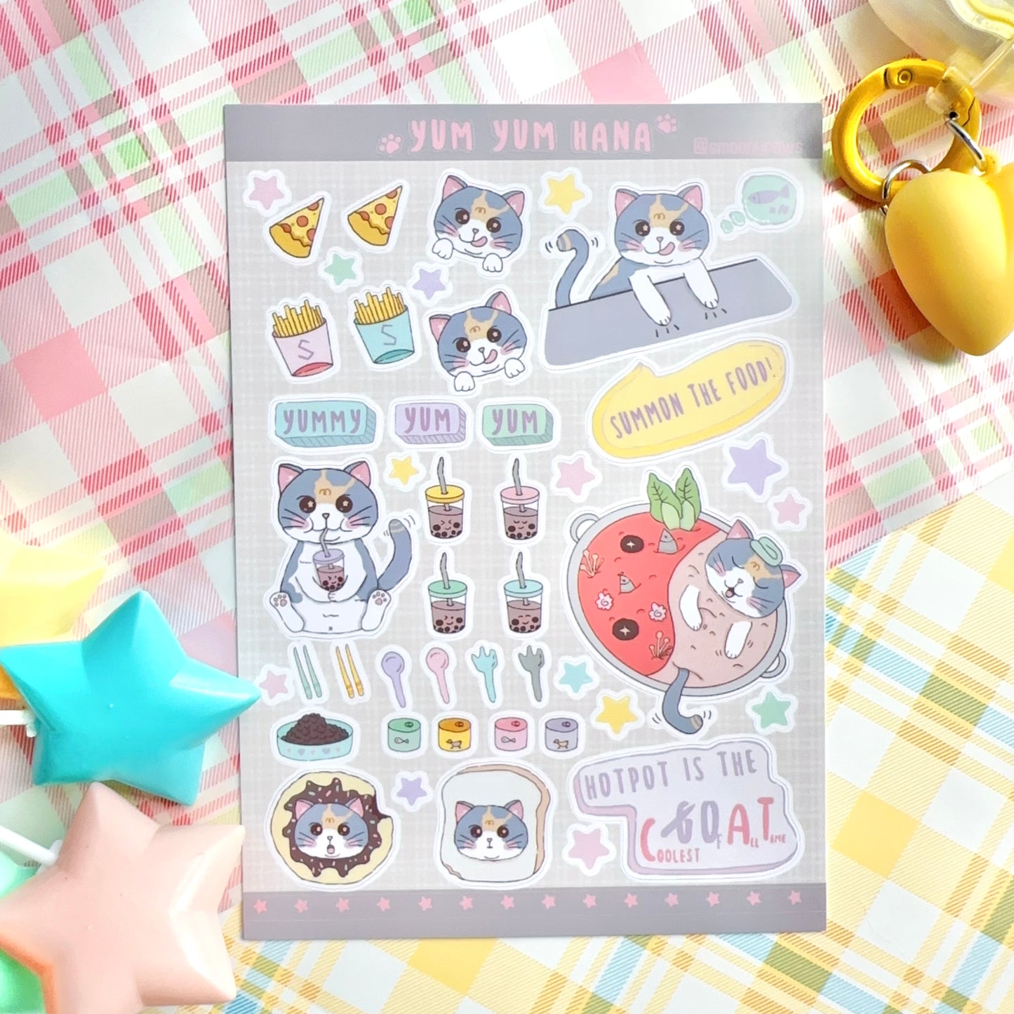 Yum Yum Hana | Cute Cat Sticker Sheet | Bullet Journal, Planner, Scrapbook, Water Bottle, Laptop Decal, Animal Stickers