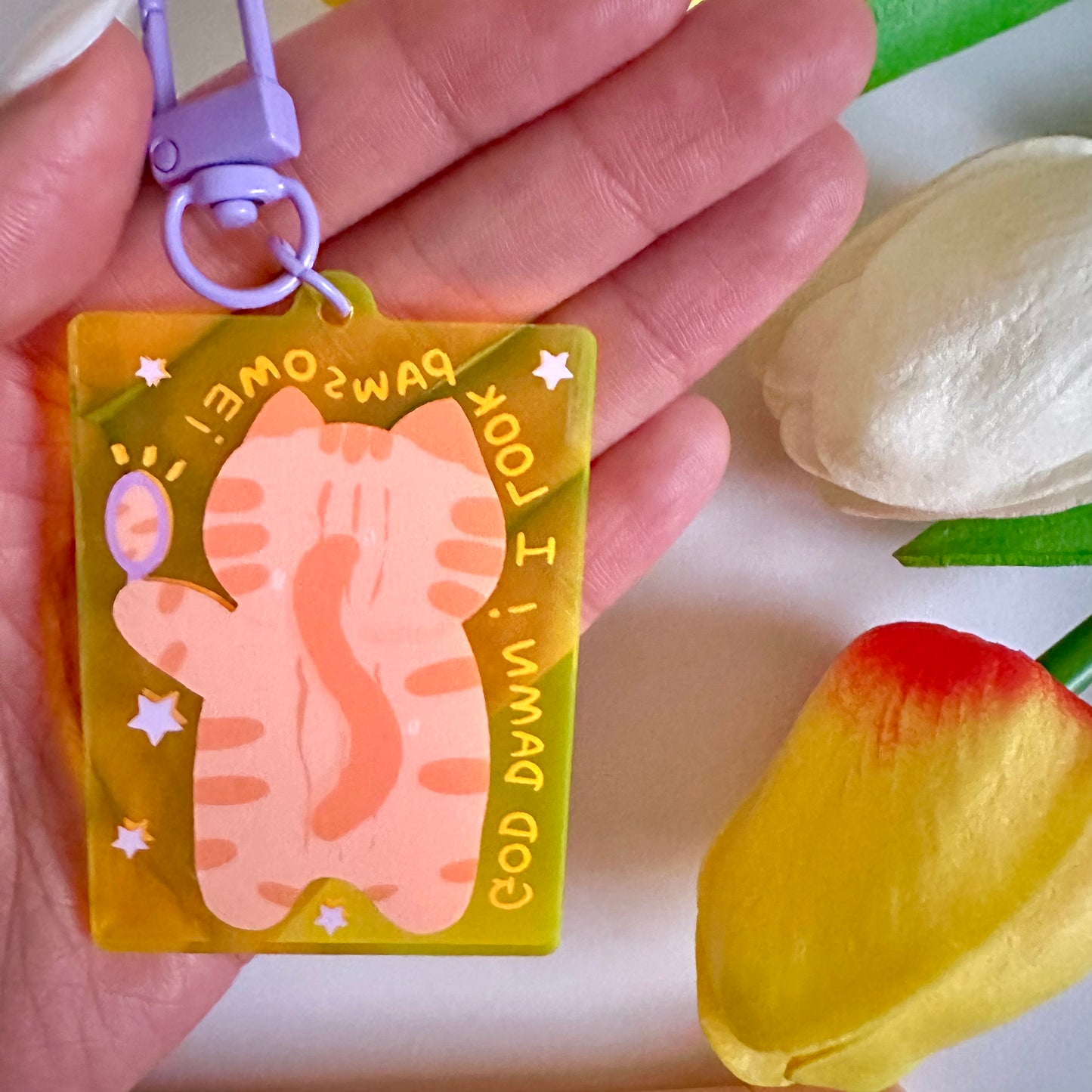 I Look Pawsome Cute Transparent Cat Acrylic Keychain