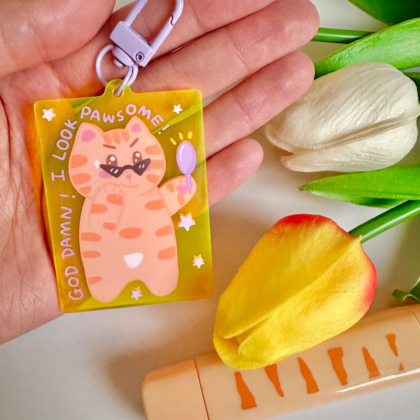 I Look Pawsome Cute Transparent Cat Acrylic Keychain