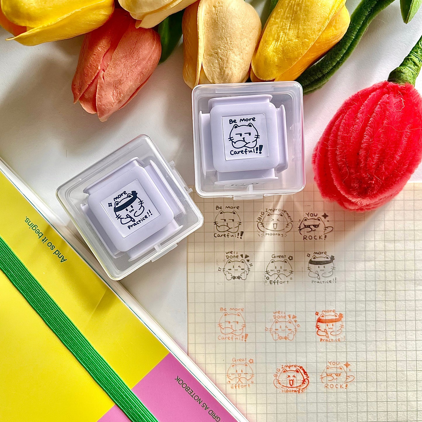 Teach 'n' Purr Six-Sided Stamp, Cute Cat Teacher Motivation Feedback Stationery Gift for Cat Lovers, Planner Bullet Journal Supplier
