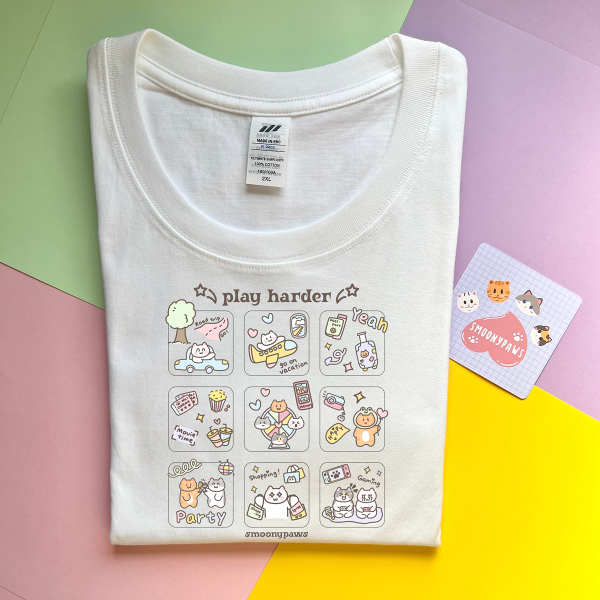 Play Hard Unisex Funny Cute Graphic Cat Meme T-shirt, Unhinged Cozy Style Shirt, Perfect Gift for Cat Lovers, Funny Cat Lover Shirt