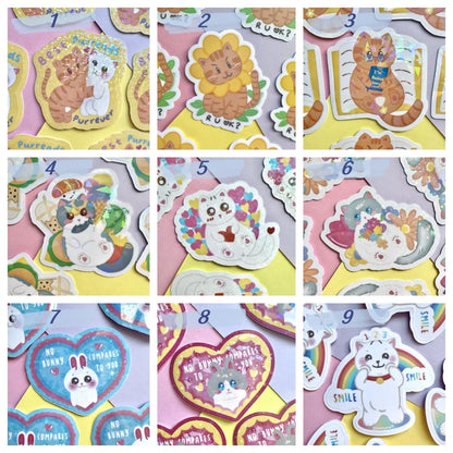 Any 3 for 10 | Cute Cat Sticker Pack | Water-resistant Glossy Holographic Transparent | Laptop, Water Bottle Decal, Bullet Journal,Scrapbook