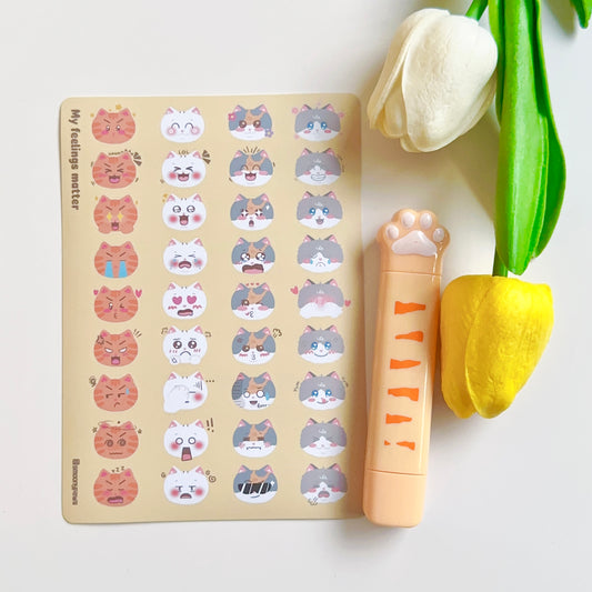 Emoji | Cute Cat Sticker Sheet | Bullet Journal, Planner, Scrapbook, Water Bottle, Laptop Decal, Animal Stickers