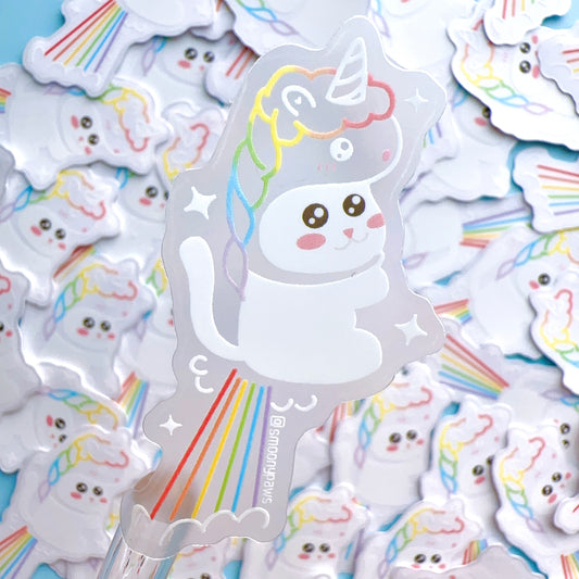Unicorn Rocket | Cute Transparent Cat Sticker Flake | Laptop, Water Bottle Decal, Bullet Journal, Scrapbook, Planners, Animal Sticker