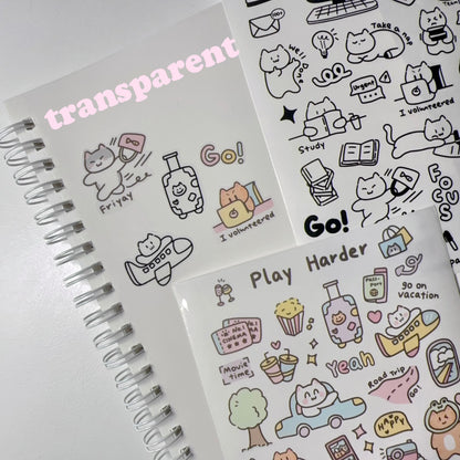 Play | Cute Cat Transparent Sticker Sheet | Bullet Journal, Planners, Scrapbook, Water Bottle, Laptop Decal, Animal Stickers