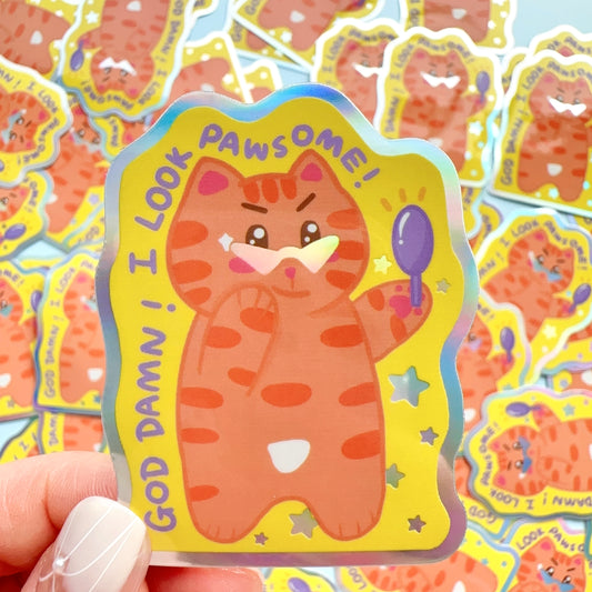Pawsome | Cute Cat Sticker Flake | Laptop, Water Bottle Decal, Bullet Journal, Scrapbook, Planners, Animal Sticker