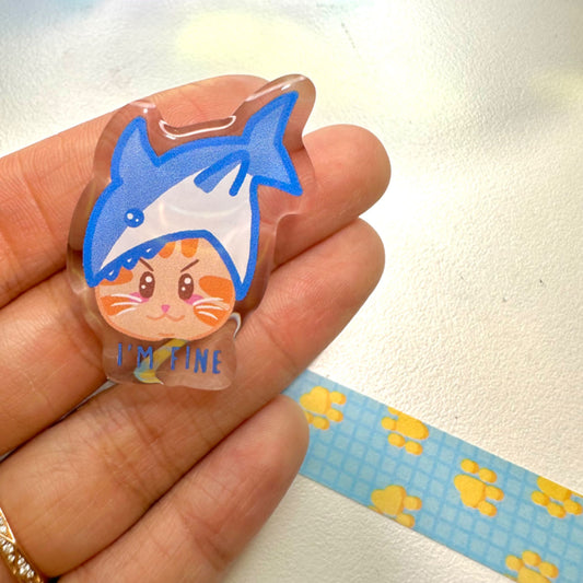 I'm Fine Cute Cat Shark Acrylic Epoxy Pin