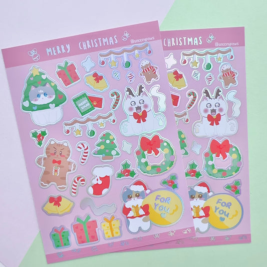 Merry Christmas Cute Cat Sticker Sheet