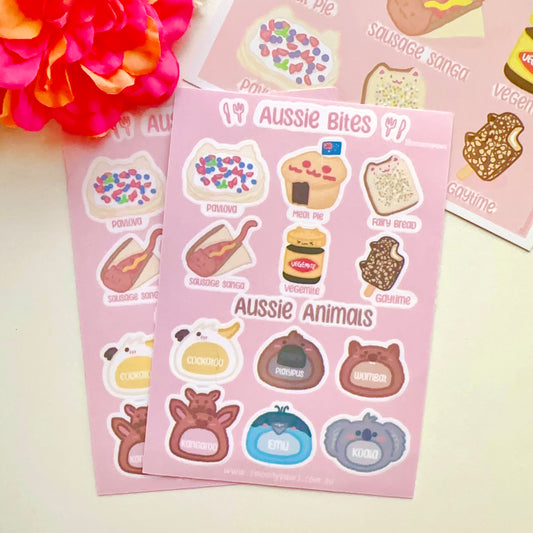 Aussie Food & Animals | Cute Cat Sticker Sheet | Bullet Journal, Planner, Scrapbook, Water Bottle, Laptop Decal, Animal Stickers