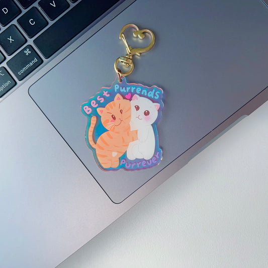 Best Purrends Purrever Cute Cat Rainbow Acrylic Keychain