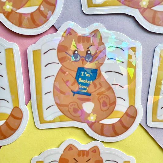 The Bookworm | Cute Cat Sticker Flake | Laptop, Water Bottle Decal, Bullet Journal, Scrapbook, Planners, Animal Sticker
