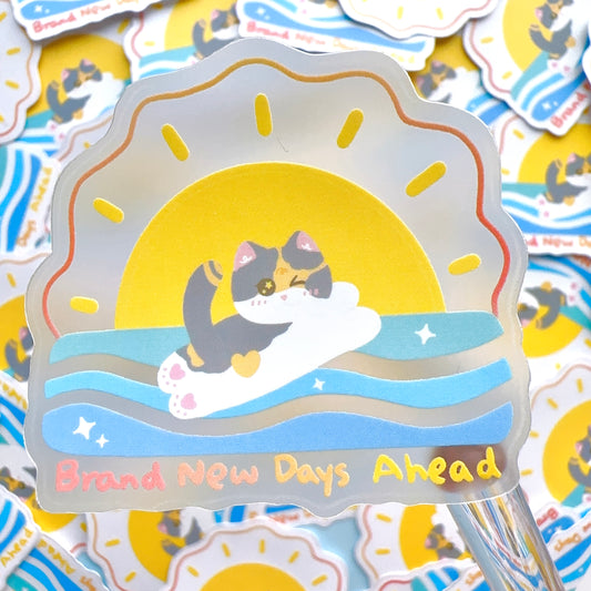 Brand new days ahead | Cute Transparent Cat Sticker Flake | Laptop, Water Bottle Decal, Bullet Journal, Scrapbook, Planners, Animal Sticker
