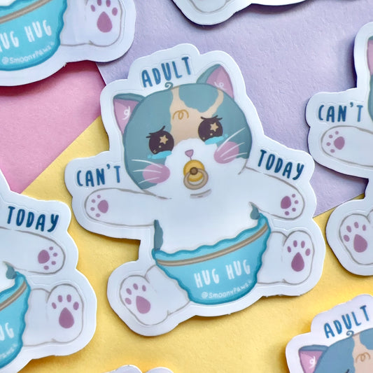 Can't Adult Today | Cute Cat Sticker Flake | Laptop, Water Bottle Decal, Bullet Journal, Scrapbook, Planners, Animal Sticker