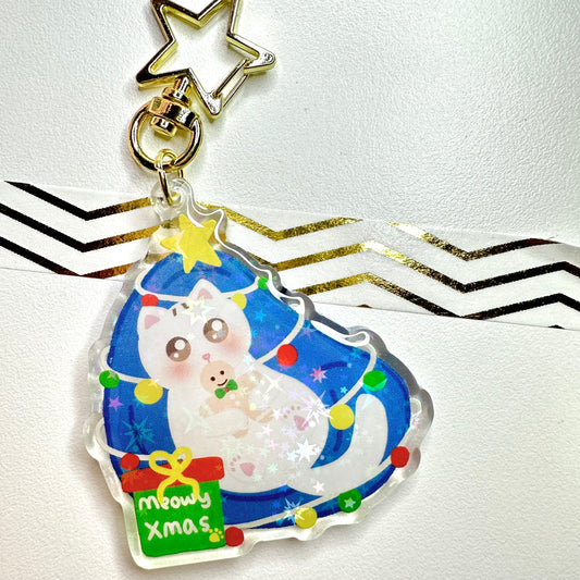 Cozy Meowy Xmas Holographic Star Cat Acrylic Keychain