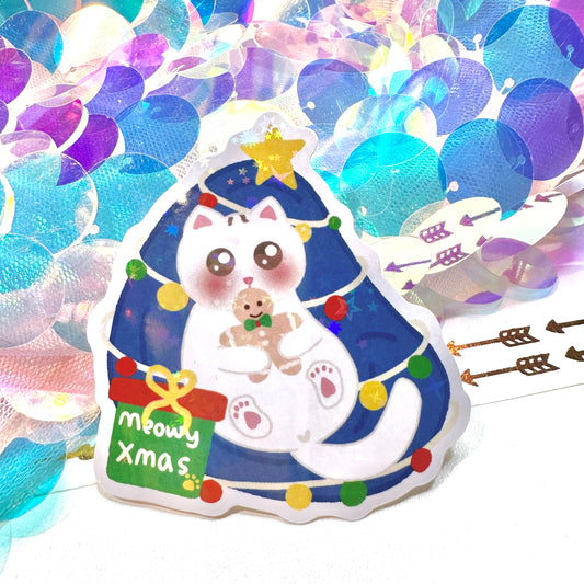 Cozy Meowy Xmas Cute Cat Sticker Flake