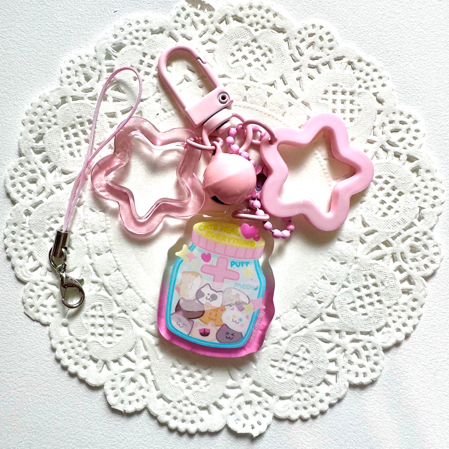 Happy Cat Pill Cute Cat Keychain Kawaii acrylic charm, Aesthetic accessories, Double Sided, Perfect Gift for Cat Lovers