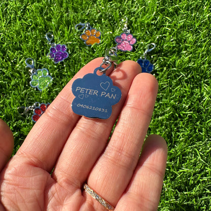 Cute Personalised Engraved Paw-Shaped Tag | Custom Cat/Dog Lover Gift | Pet ID Tag | Dog Collar, Cat Collar Tag