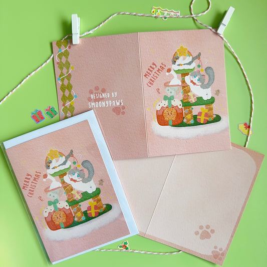 Cat Tree Xmas -  Cat Envelope Shaped Greeting Card