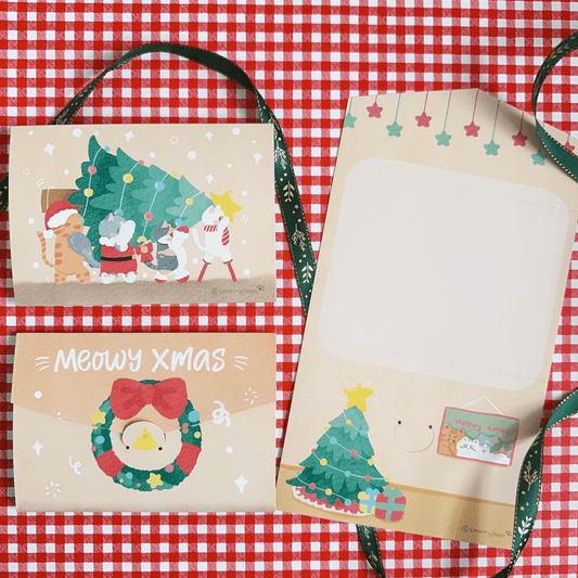 Meowy Xmas -  Cat Envelope Shaped Greeting Card