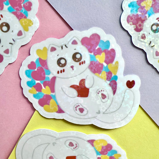 The Love Hugger | Cute Cat Sticker Flake | Laptop, Water Bottle Decal, Bullet Journal, Scrapbook, Planners, Animal Sticker