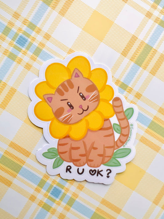 R U OK | Cute Cat Sticker Flake | Laptop, Water Bottle Decal, Bullet Journal, Scrapbook, Planners, Animal Sticker