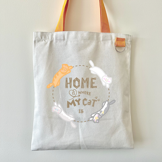 Home Is Where My Cat Is Tote Bag, Aesthetic Trendy Cat Canvas Tote Gift for Cat Lover, Cute Graphic Tote, Eco Friendly Bag