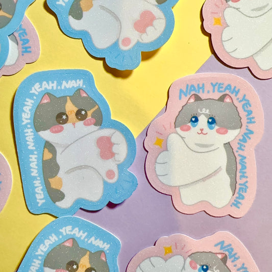 Yeah & Nah | Cute Cat Sticker Flake | Laptop, Water Bottle Decal, Bullet Journal, Scrapbook, Planners, Animal Sticker