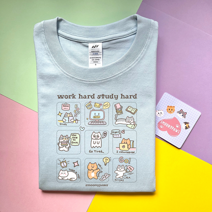 Work Study Hard Unisex Funny Cute Graphic Cat Meme T-shirt, Unhinged Cozy Style Shirt, Perfect Gift for Cat Lovers, Funny Cat Lover Shirt