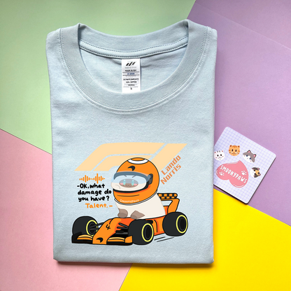 Lando Norris Unisex F1 Cat T-shirt, Cute Mclaren Racing Shirt, Funny Motorsport Tee, Perfect Gift for Cat Lovers, F1 Lovers Gift