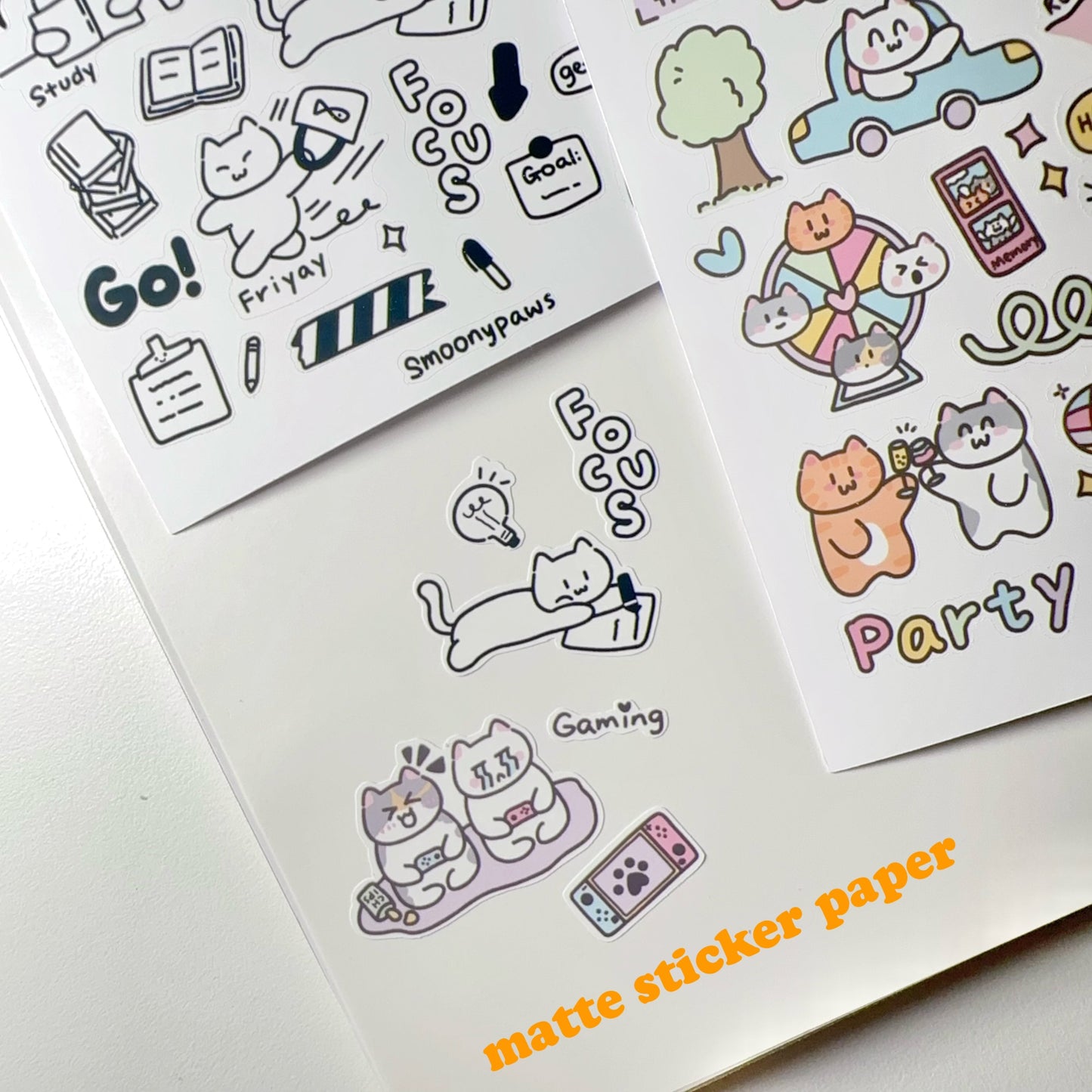 Play | Cute Cat Transparent Sticker Sheet | Bullet Journal, Planners, Scrapbook, Water Bottle, Laptop Decal, Animal Stickers