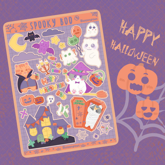 Spooky Boo! | Halloween Cat Sticker Sheet | Bullet Journal, Planner, Scrapbook, Water Bottle, Laptop Decal | Hand Drawn