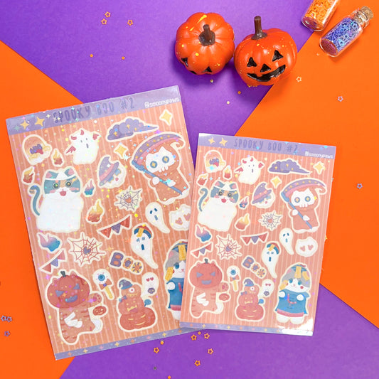 Spooky Boo!#2 | Halloween Cat Sticker Sheet | Bullet Journal, Planner, Scrapbook, Water Bottle, Laptop Decal | Hand Drawn