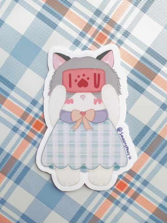 I Love U | Cute Cat Sticker Flake | Laptop, Water Bottle Decal, Bullet Journal, Scrapbook, Planners, Animal Sticker